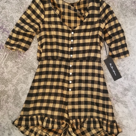 For Love And Lemons Tops - Gingham ruffled bottom romper